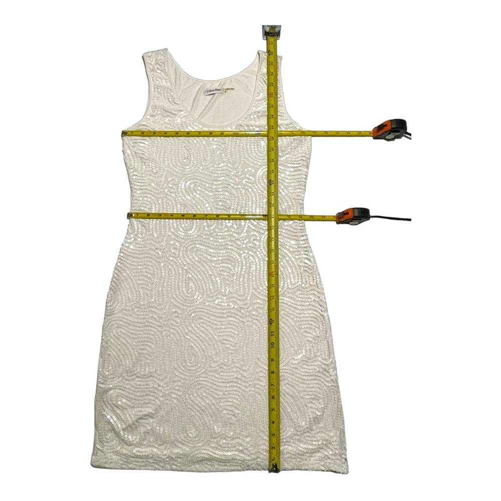 Calvin Klein Sequin front Stretch Sheath Dress Crème/Off White Size 6 - Picture 8 of 13